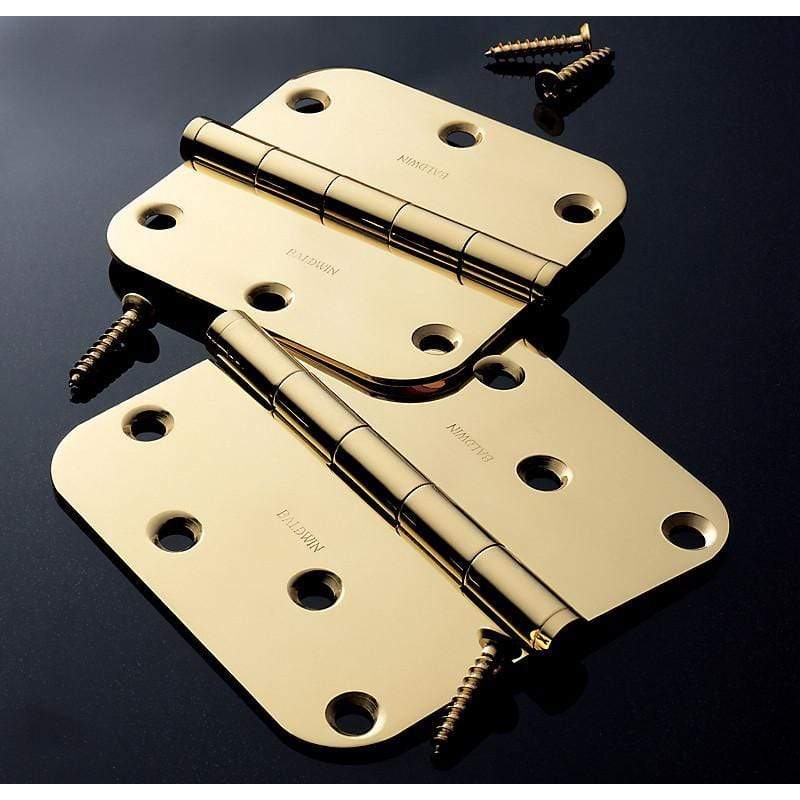 Baldwin Residential Hinges, 3-1/2" x 3-1/2" with 5/8" Radius Corners - Door Hinges Lifetime Brass - 9