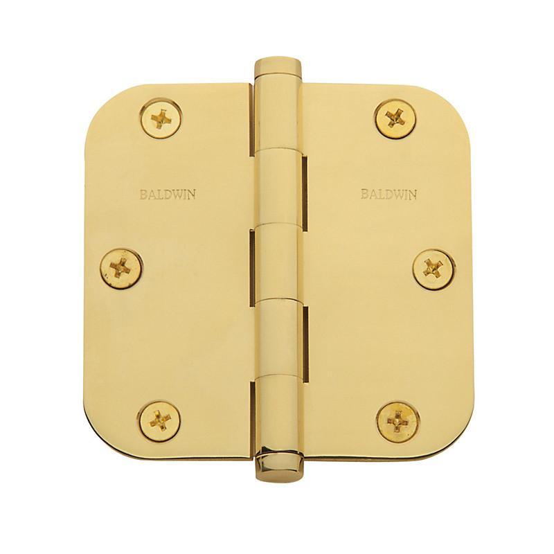 Baldwin Residential Hinges, 3-1/2" x 3-1/2" with 5/8" Radius Corners - Door Hinges Polished Brass - 1