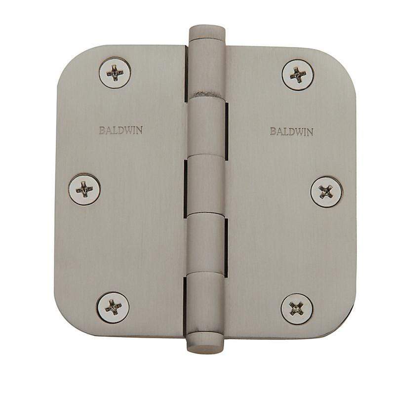 Baldwin Residential Hinges, 3-1/2" x 3-1/2" with 5/8" Radius Corners - Door Hinges Satin Nickel - 3