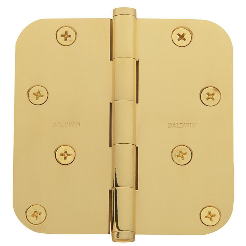 Baldwin Residential Hinges, 4" x 4" with 5/8" Radius Corners - Door Hinges Polished Brass - 2