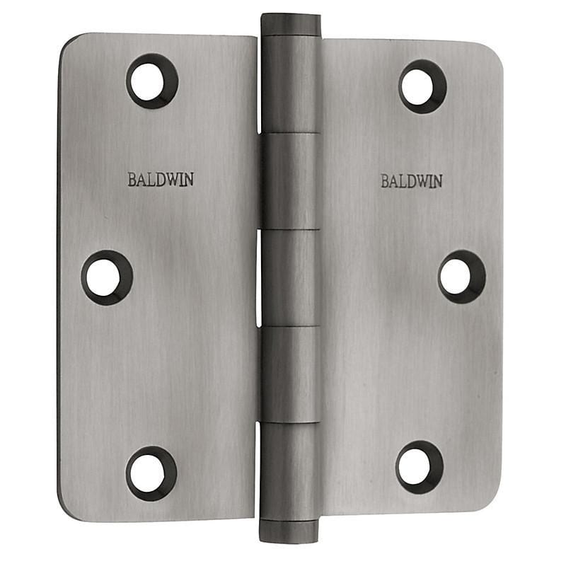 Baldwin Residential Hinges, 3-1/2" x 3-1/2" with 1/4" Radius Corners - Door Hinges Antique Nickel, Dull - 6
