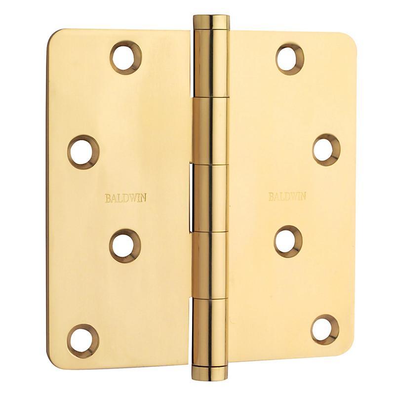 Baldwin Residential Hinges, 4" x 4" with 1/4" Radius Corners - Door Hinges Polished Brass - 1