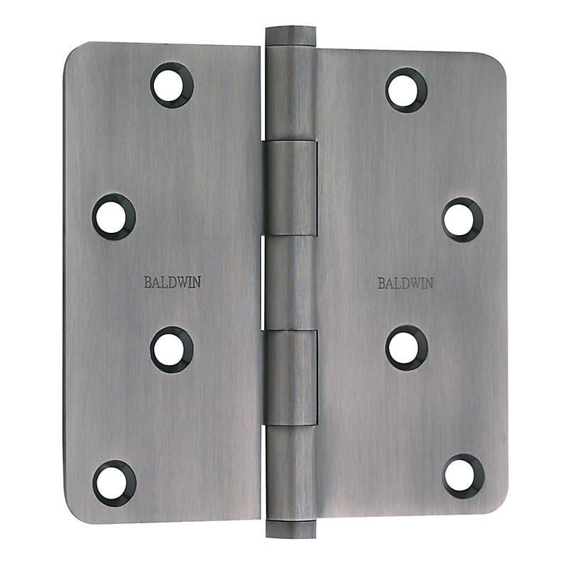 Baldwin Residential Hinges, 4" x 4" with 1/4" Radius Corners - Door Hinges Antique Nickel, Dull - 6