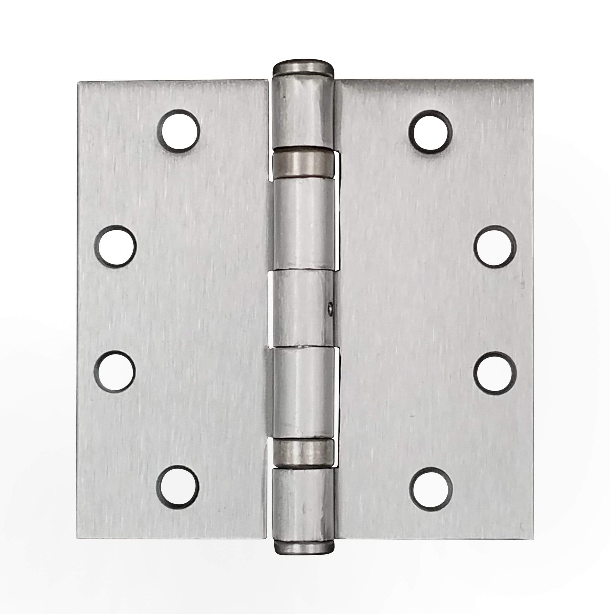 Commercial ball bearing hinges, 4 1/2" square, available in multiple finishes, sold in a 2 pack for durability.