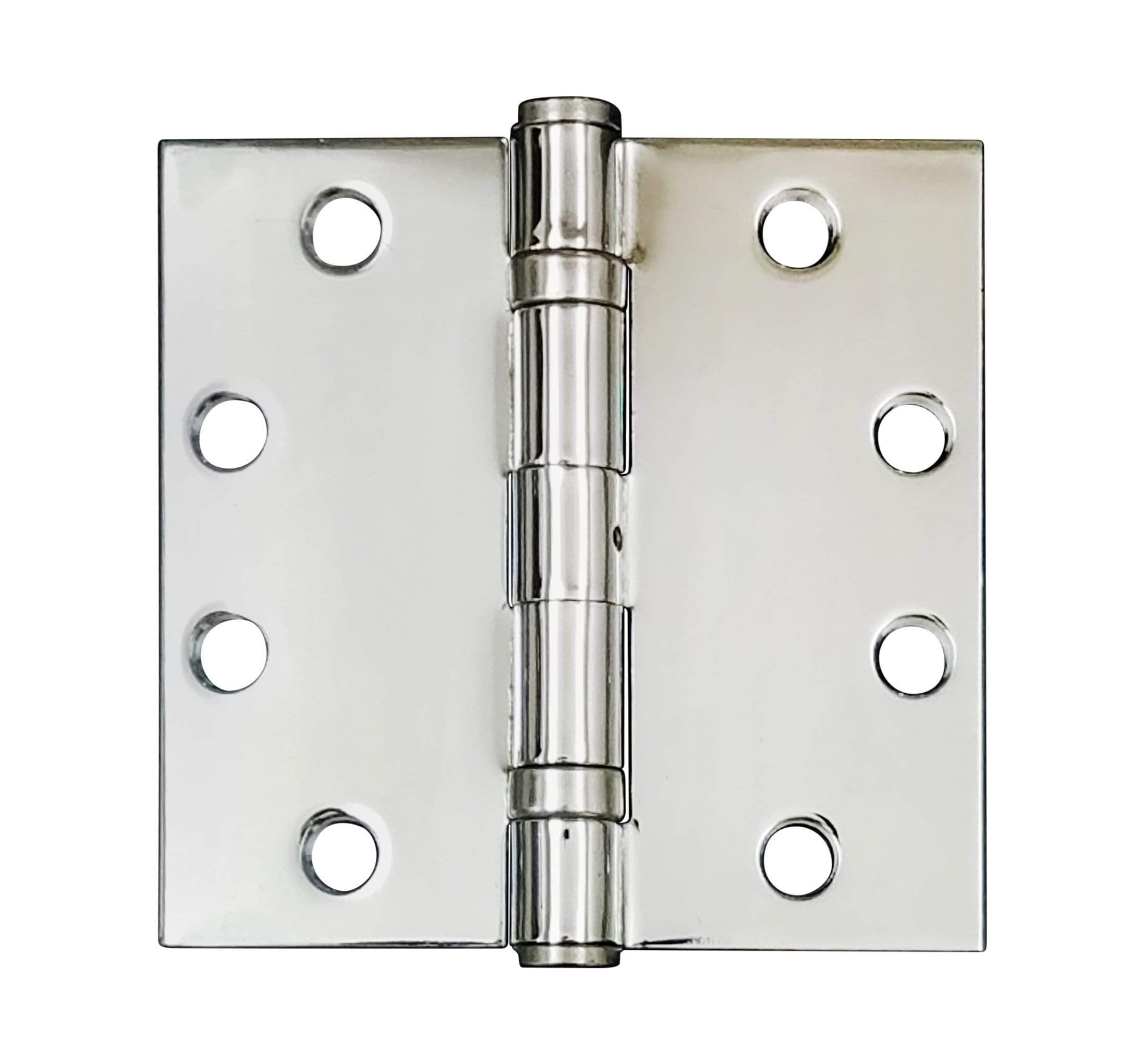 Commercial ball bearing hinges, 4 1/2 inches square, available in multiple finishes, sold in a 2 pack.