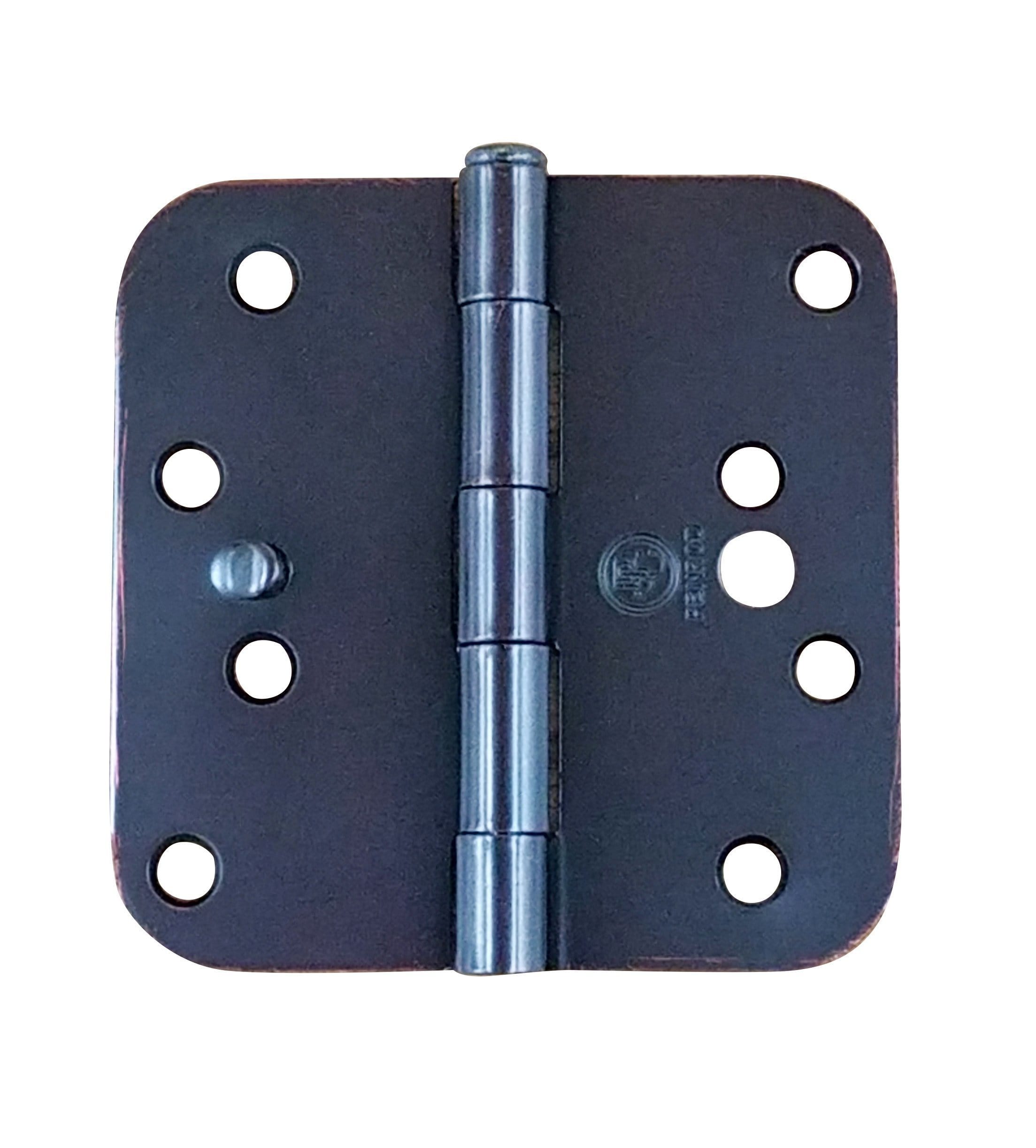 Oil rubbed bronze hinges with security tab, 4 inches, 5/8 inch radius corners, sold in a pack of three.