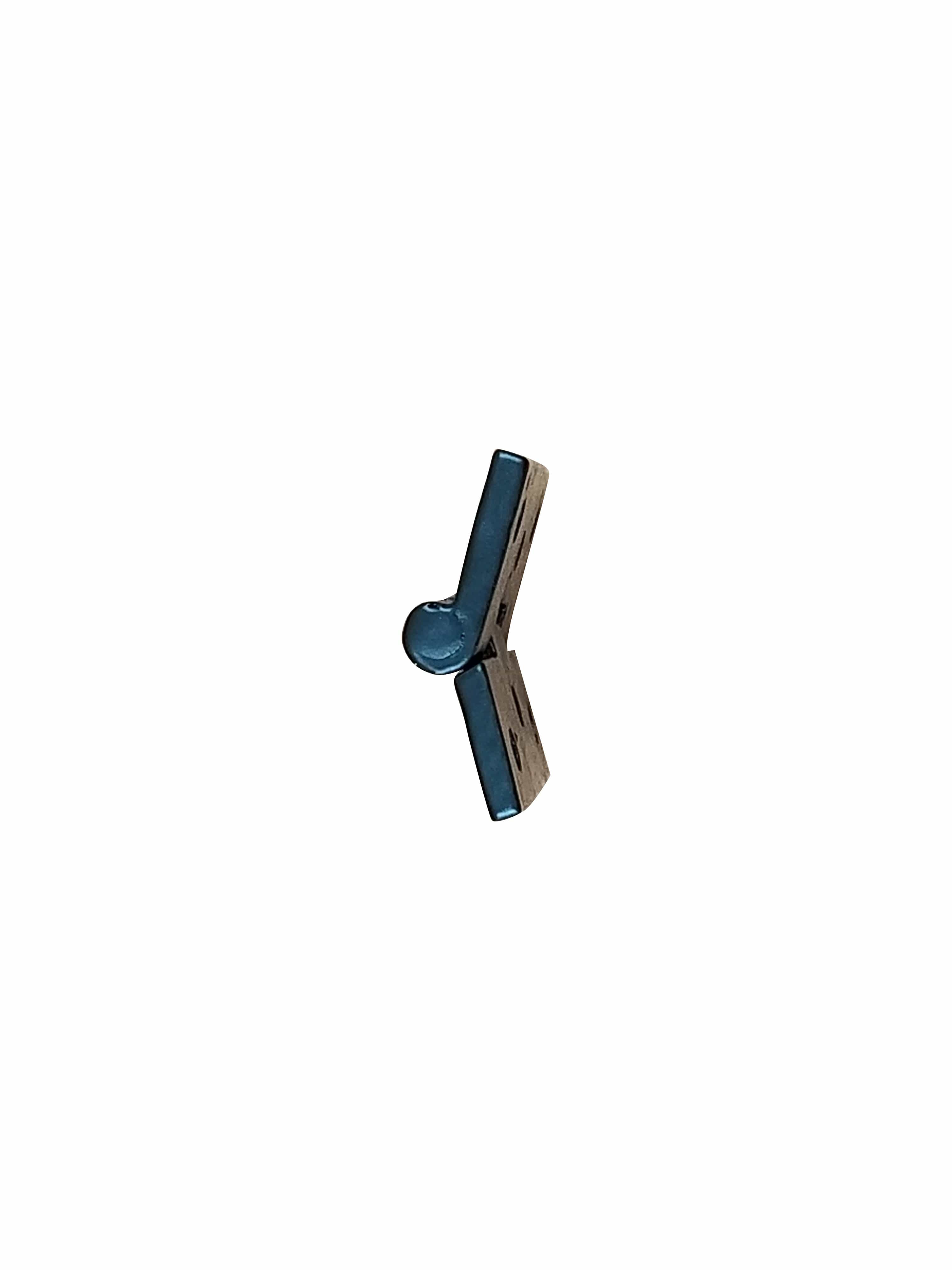 Black solid iron surface-mounted small hinge for cabinets, measuring 1 5/8" x 2", sold individually.