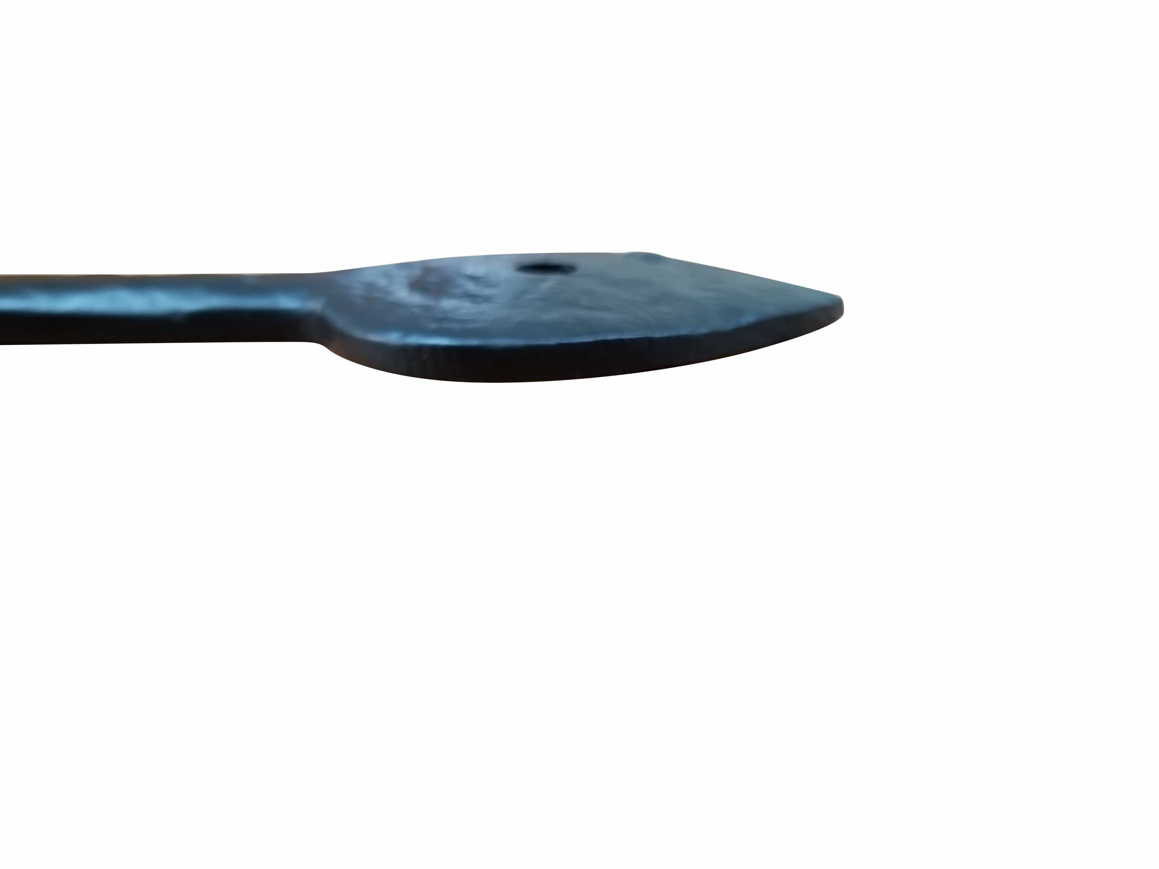European black solid iron dummy strap hinge, 15 inches long, ideal for decorative and functional applications.