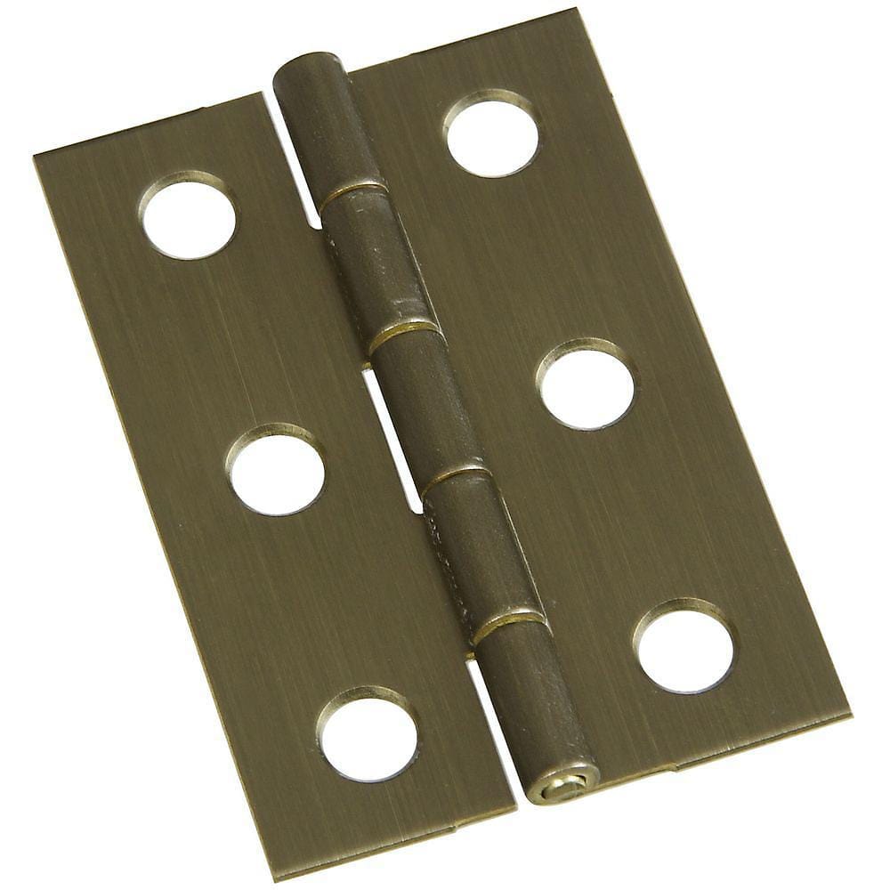Small broad hinges measuring 2" x 1-3/8" available in multiple finishes, sold in a convenient 2 pack.