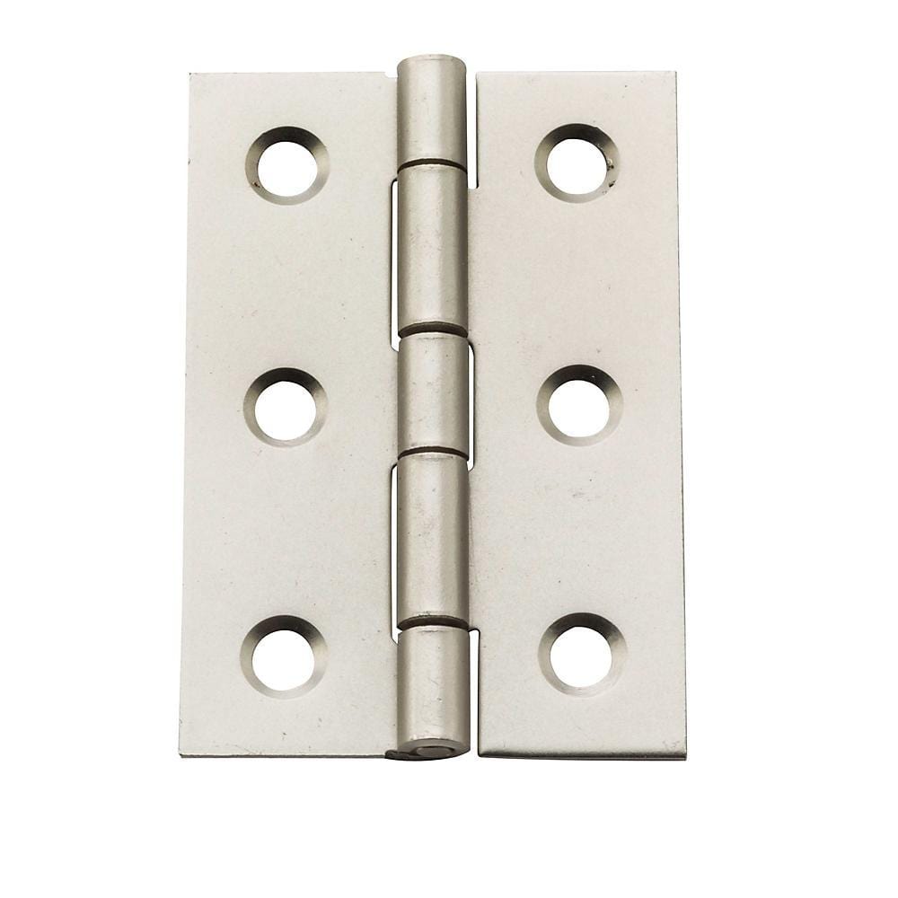 Small broad hinges measuring 2" x 1-3/8" available in multiple finishes, sold in a convenient 2 pack.