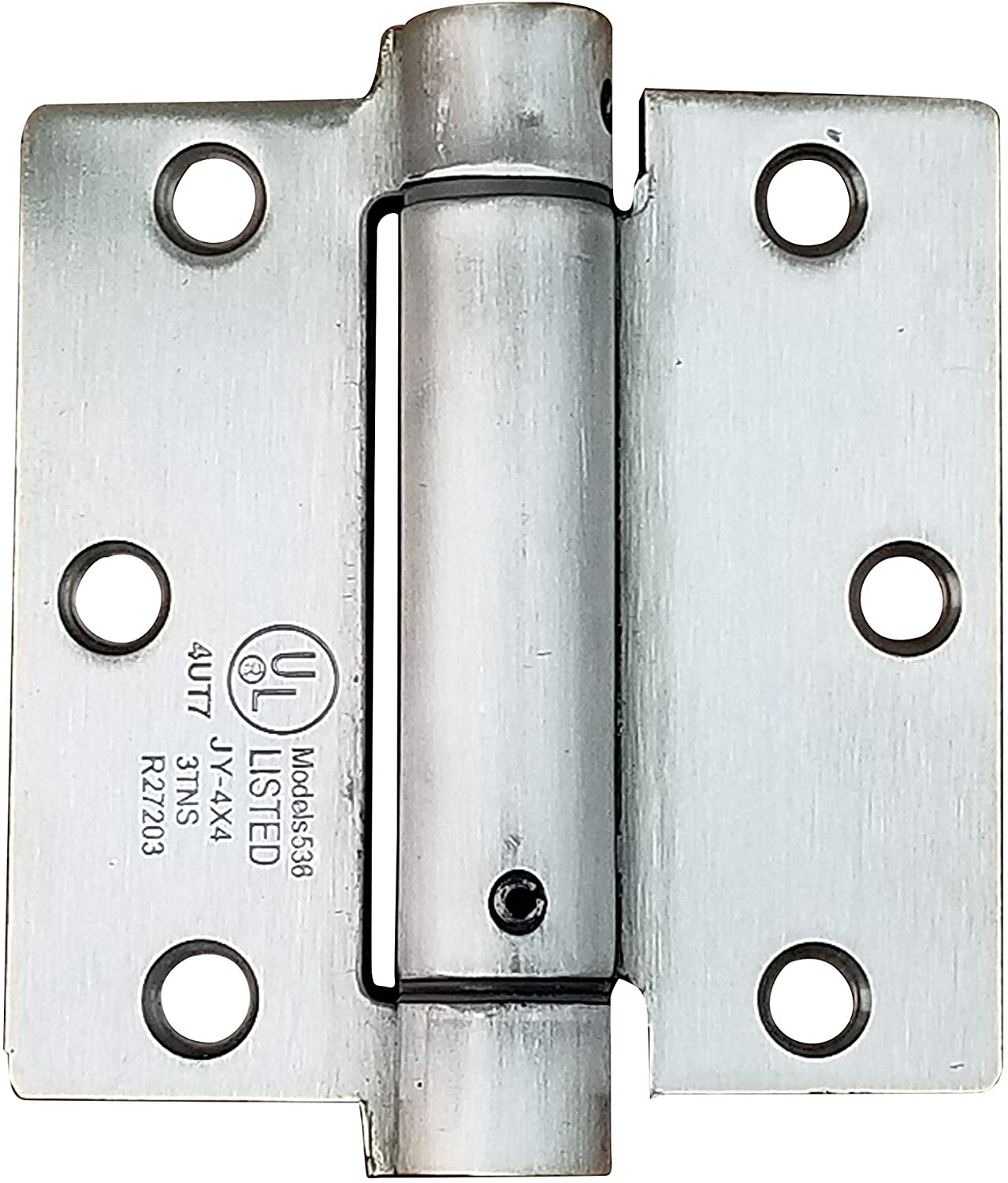 Stainless steel self-closing spring hinges, 3 1/2" square, ideal for residential doors, sold in a 2 pack.