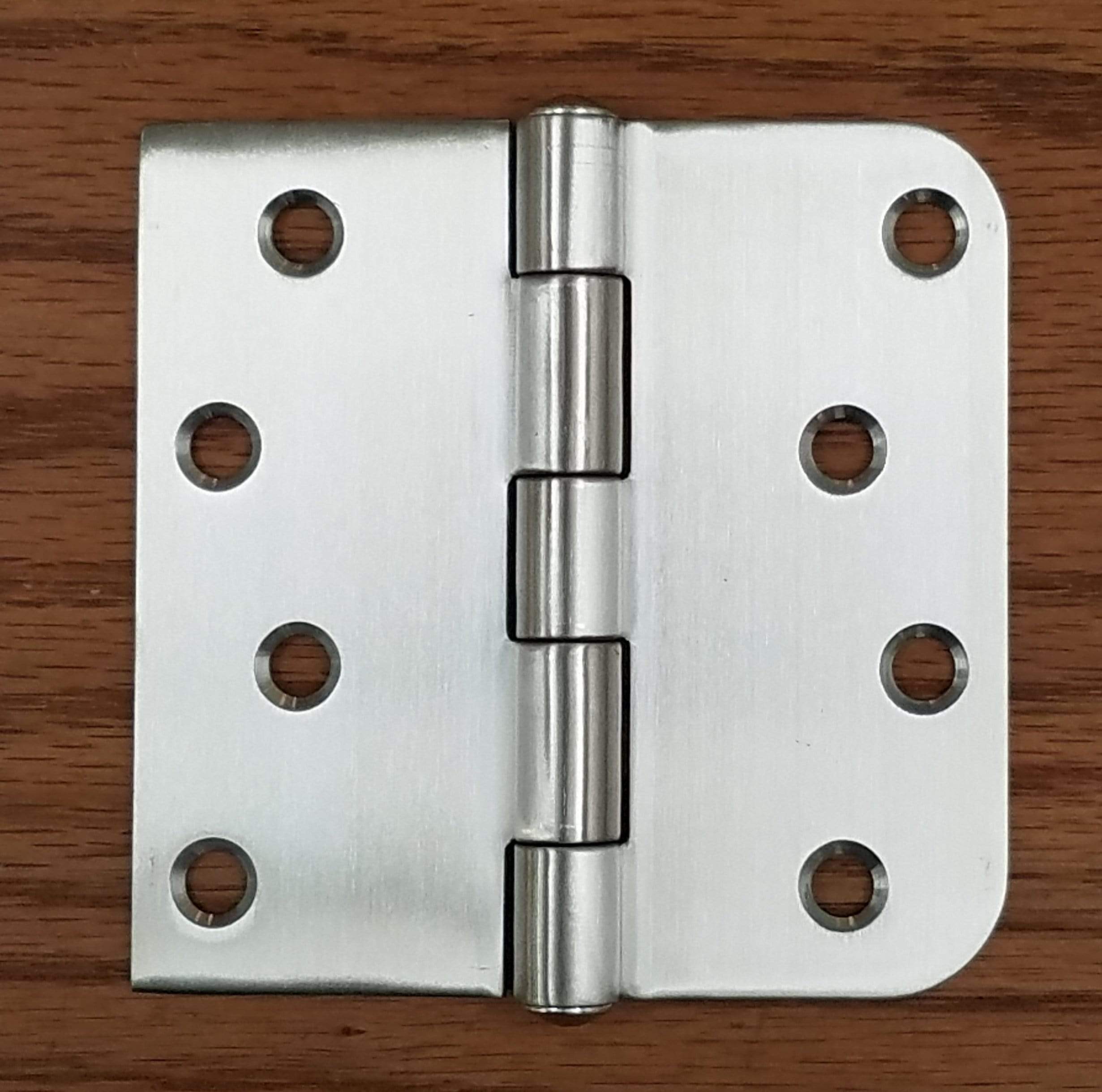 316 grade stainless steel security hinges, 4 inches with 5/8 inch square corners, rust resistant, pack of three.