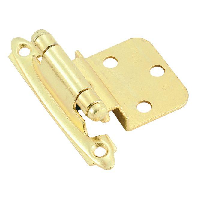 Self-closing face mount cabinet hinges in 3/8 inch inset, 2.75 x 2.19 inches, available in multiple finishes, 2 pack.