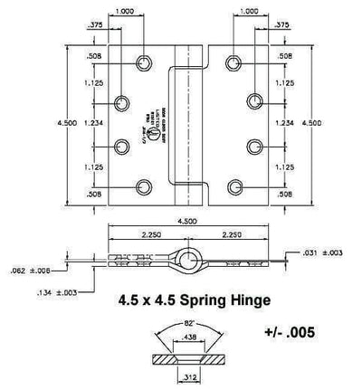4 1/2" x 4 1/2" with square corner Stainless Steel Commercial Spring Hinges - Sold in Pairs - Commercial Spring Hinges  - 2