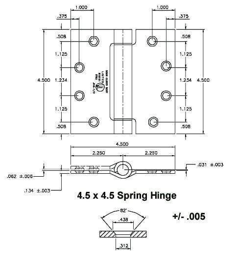 4 1/2" x 4 1/2" with square corner Stainless Steel Commercial Spring Hinges - Sold in Pairs - Commercial Spring Hinges  - 2