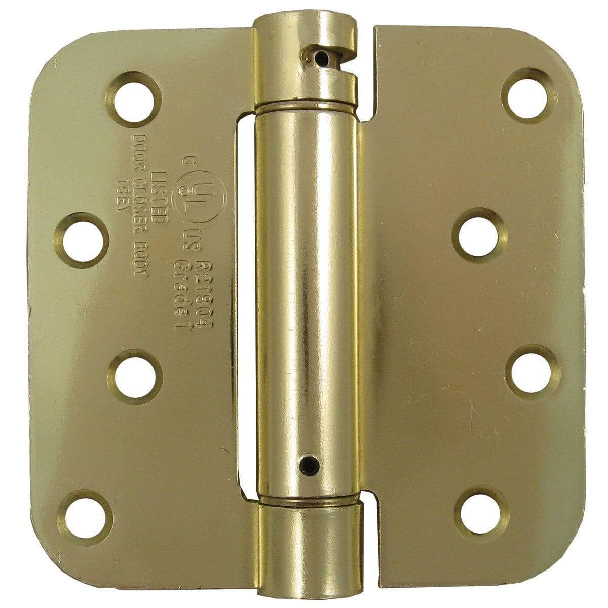Spring loaded hinges for residential use, 4 inches with 5/8 inch radius corner, available in multiple finishes, 2 pack.
