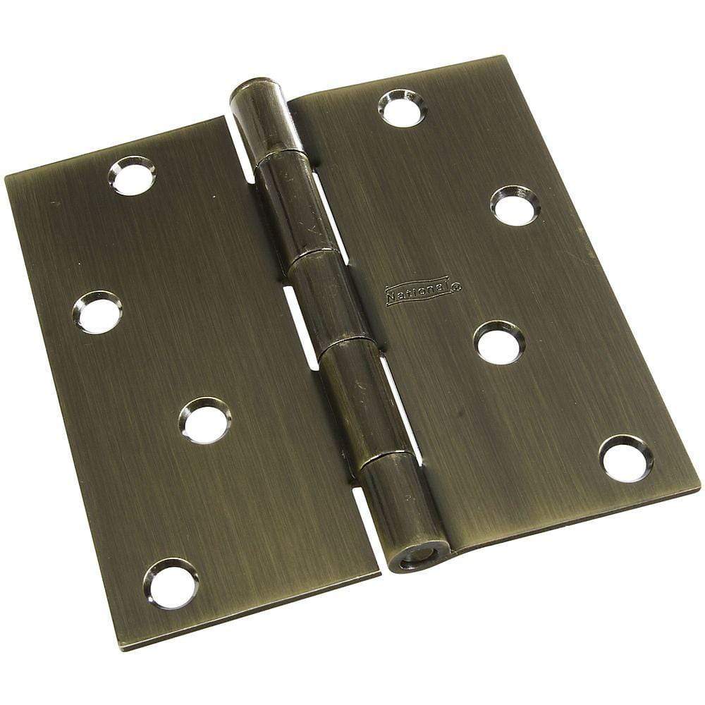 4-inch square residential exterior door hinge with opposite zig zag hole pattern, available in multiple finishes.