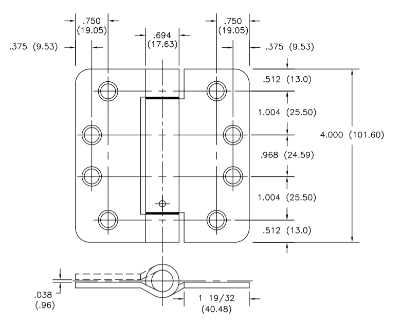 Hager Spring Hinges - 4" Inch X 4" Inch With 1/4" Inch Radius - Multiple Finishes - Sold Individually