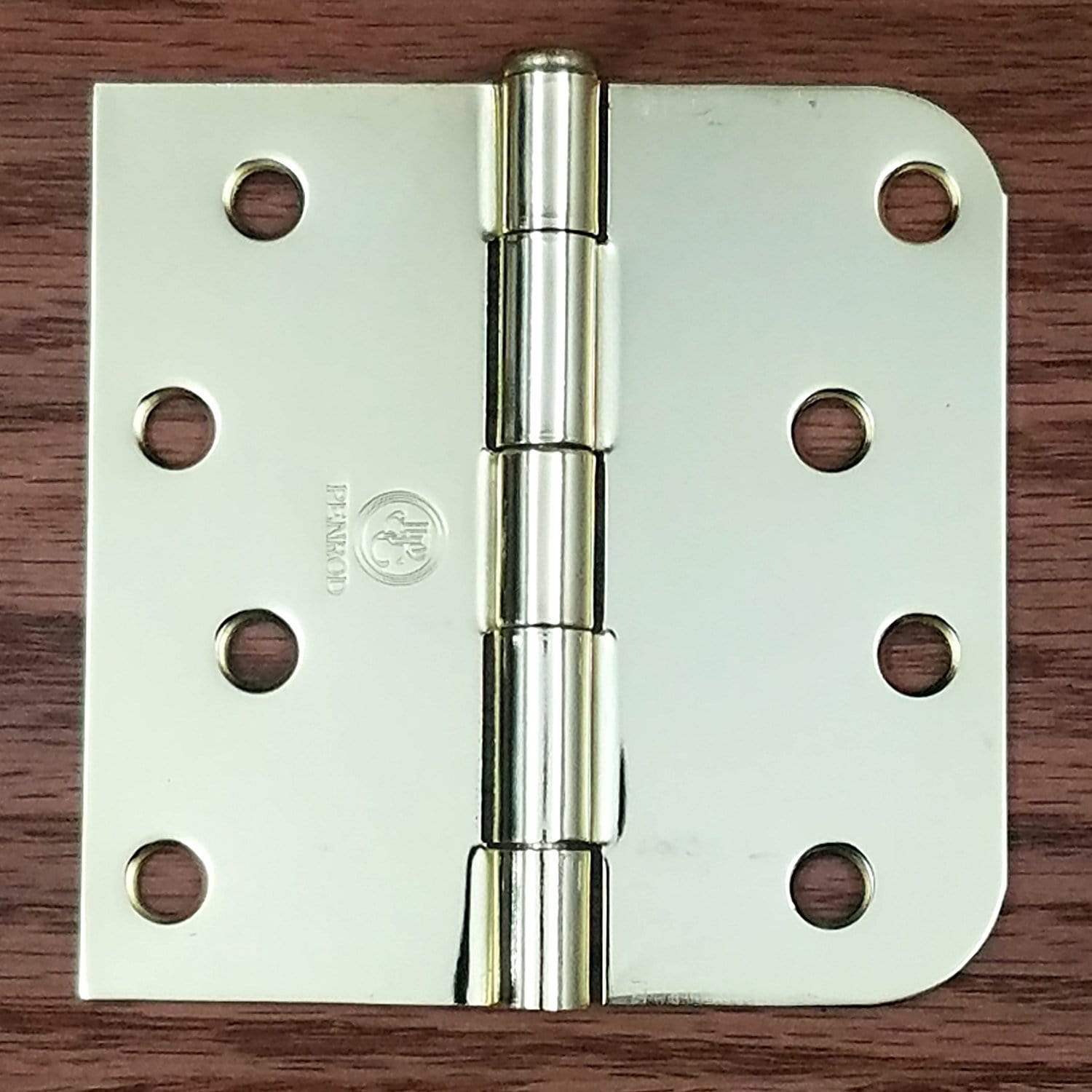Bright brass 4" x 4" square corner door hinge with 5/8" radius, sold in a pack of three for durable installation.
