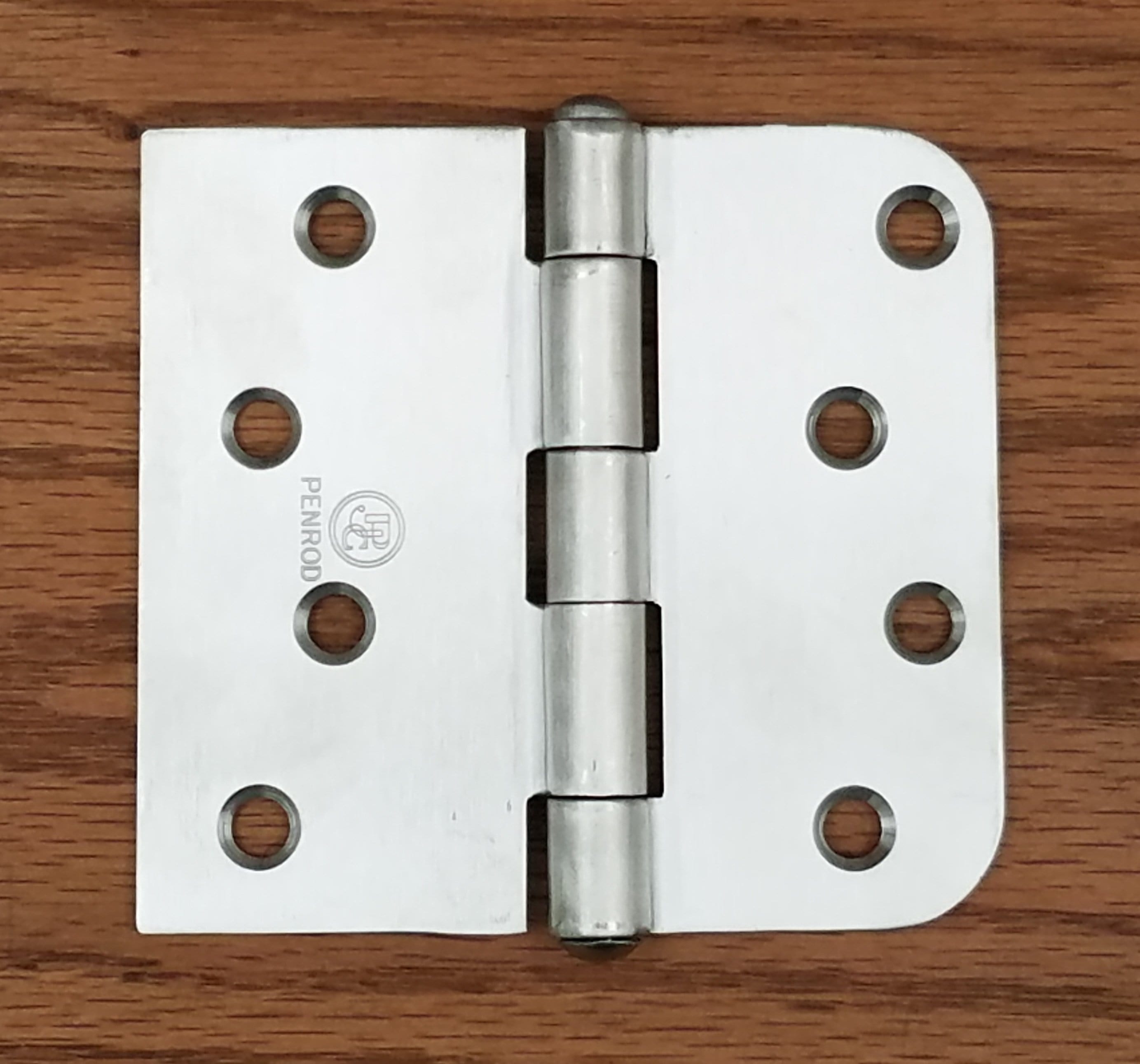 Stainless steel security hinge with a 5/8" radius, non-removable riveted pin, 4" x 4.25", sold in a 3 pack.