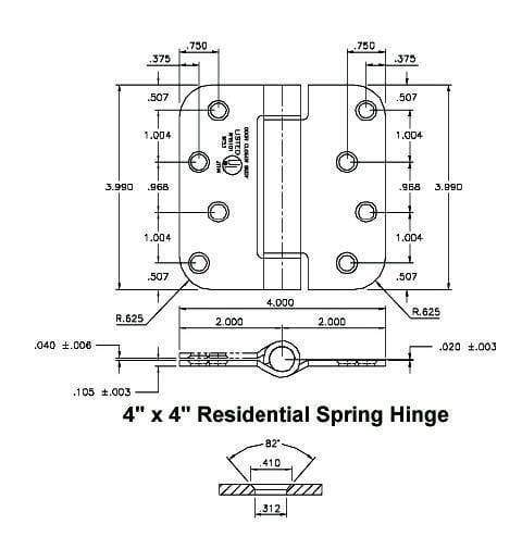 4" x 4" Spring Hinges with 1/4" radius corners - Multiple Finishes Available - Sold in Pairs - Residential Spring Hinges  - 9