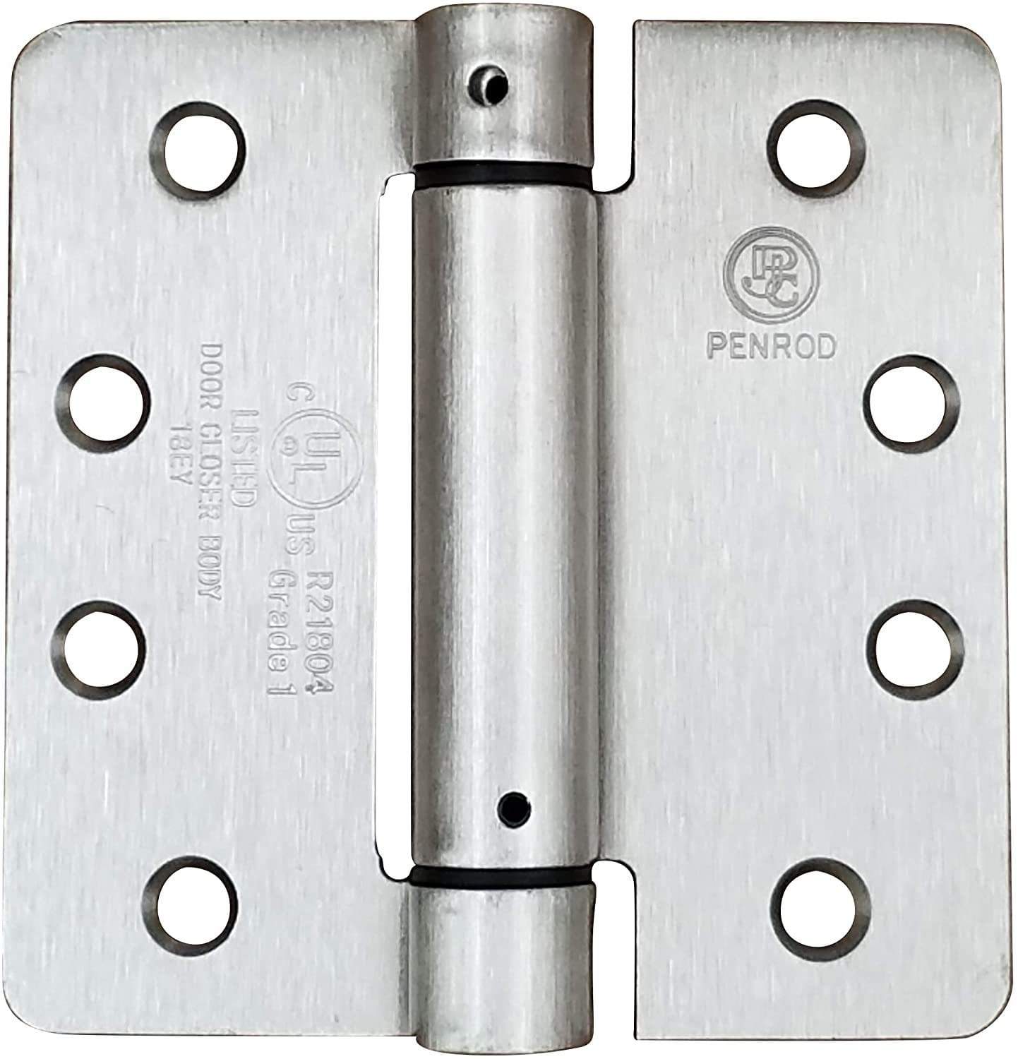 4x4 inch spring hinge with 1/4 inch radius corners, template hole pattern, available in multiple finishes, 2 pack.