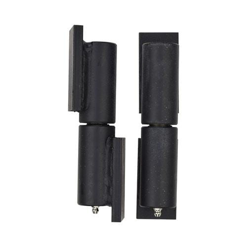 Heavy duty 7-inch matte black barrel hinge with 1-1/2" x 3" weld pads, sold individually for durable applications.