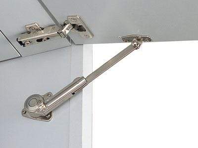Adjustable soft-down lid stay for cabinets, allows 80°, 90°, and 100° openings, left position, sold individually.