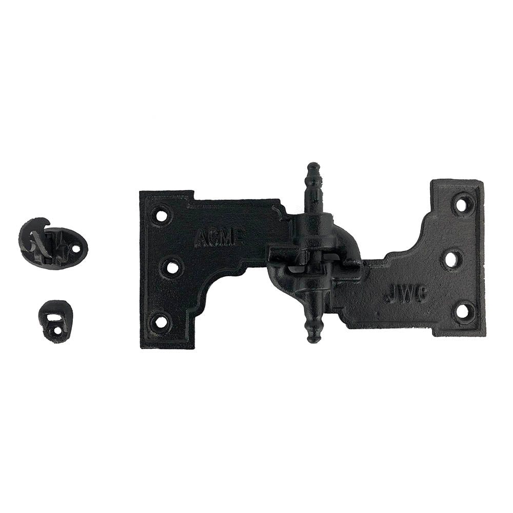 Acme mortise shutter hinges in cast iron with WeatherWright coating, available in multiple sizes, sold as a set.