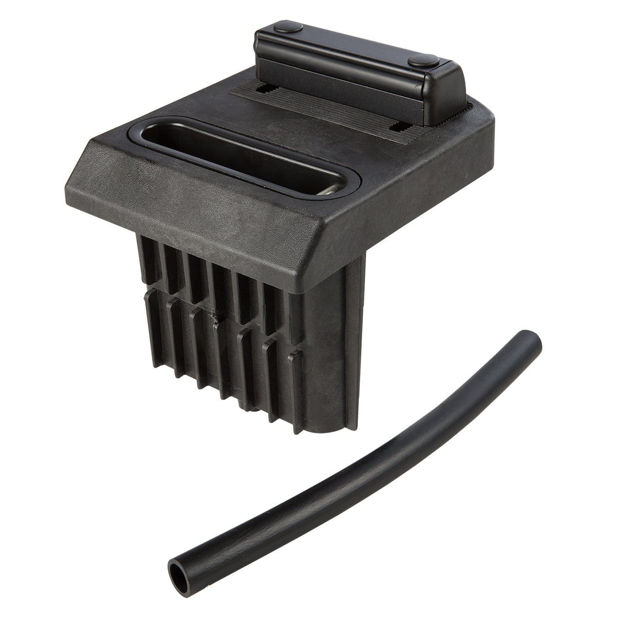 Adjustable off-centered ground stop and catch for 1-1/2" to 2-1/2" gate frames, sold individually for secure gate operation.