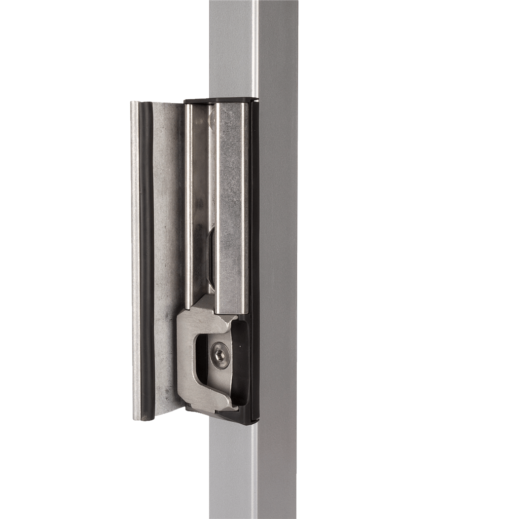 Adjustable stainless steel security keep for gates, designed for square profiles 1-1/2" to 2-1/2", sold individually.