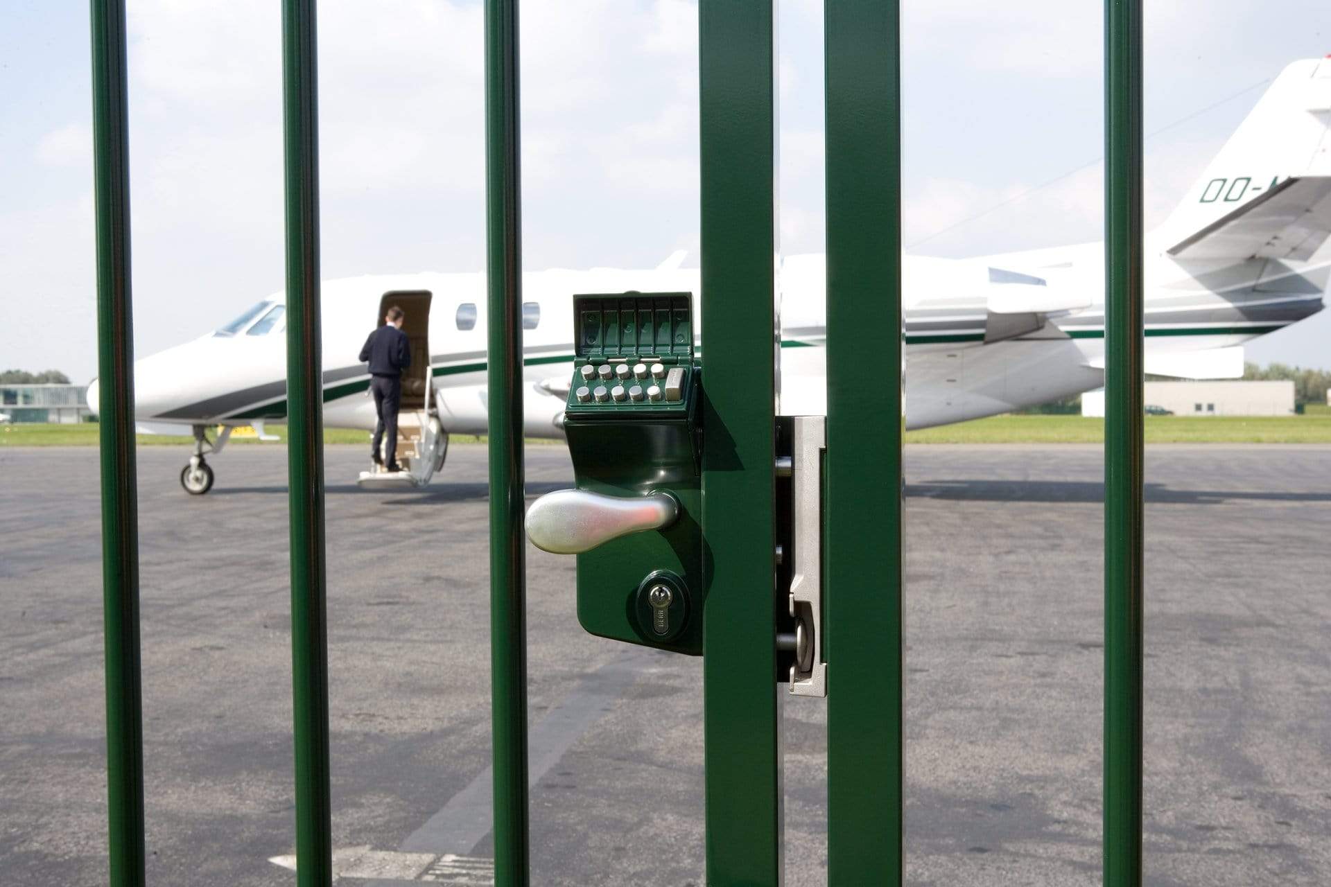 Adjustable stainless steel security keep for gates, fits square profiles 1-1/2" to 2-1/2", available in multiple finishes.