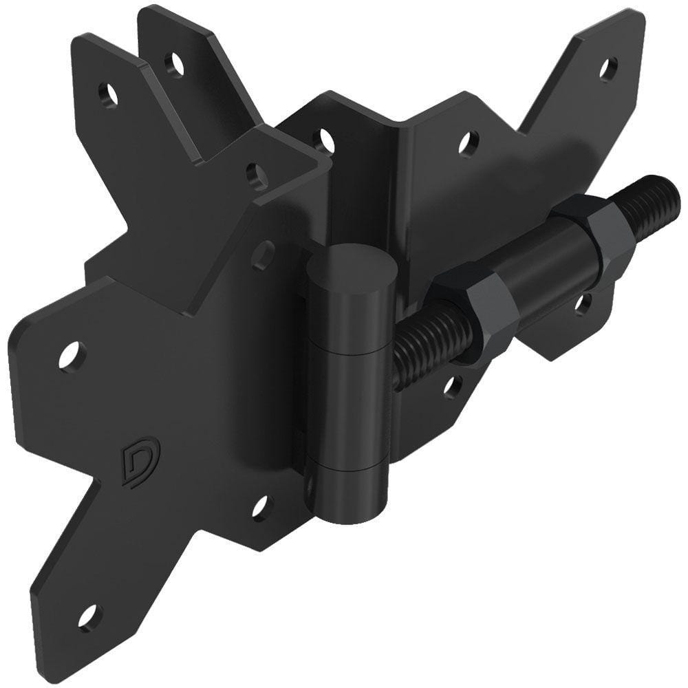 Black stainless steel adjustable gate hinge designed for gate gaps of 5/8" to 1 3/4", sold in a 2 pack.