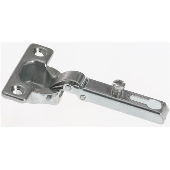 All steel mini slide-on concealed hinge with free closing feature and nickel finish, sold individually for various applications.