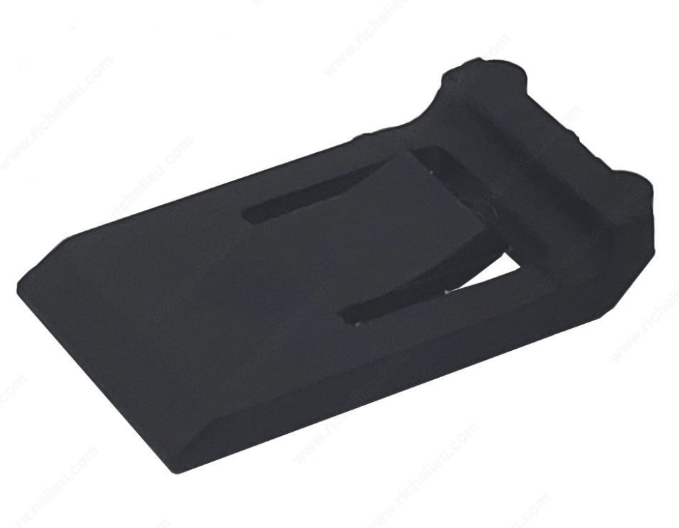 Cabinet hinge angle restrictor for 107° clip top hinges, designed to limit door opening angle, sold individually.