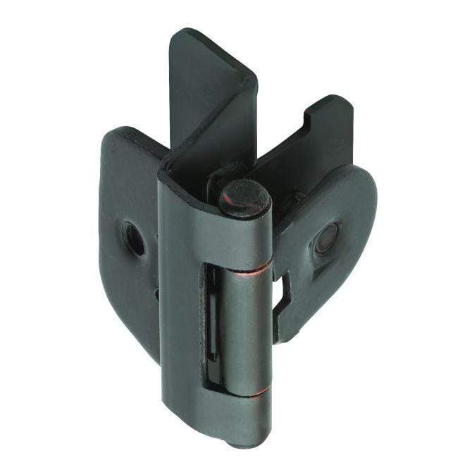 Self-closing double demountable cabinet hinge for 1/4" overlay, 2 1/4" x 1 1/2", available in multiple finishes, 2 pack.