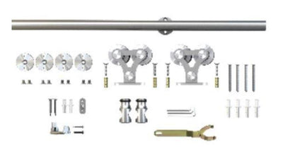 Barn Door Hinges / Hardware Kit - Top Mount Dual Wheel - 6' Foot 6" Inches Rail Length - Satin Stainless Steel Finish