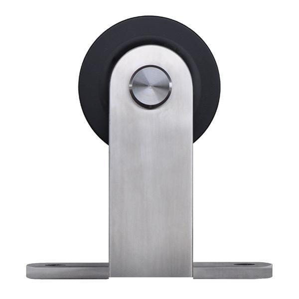 Gage style barn door hinge hardware kit for doors 30 to 48 inches wide in stainless steel finish. Durable and stylish.