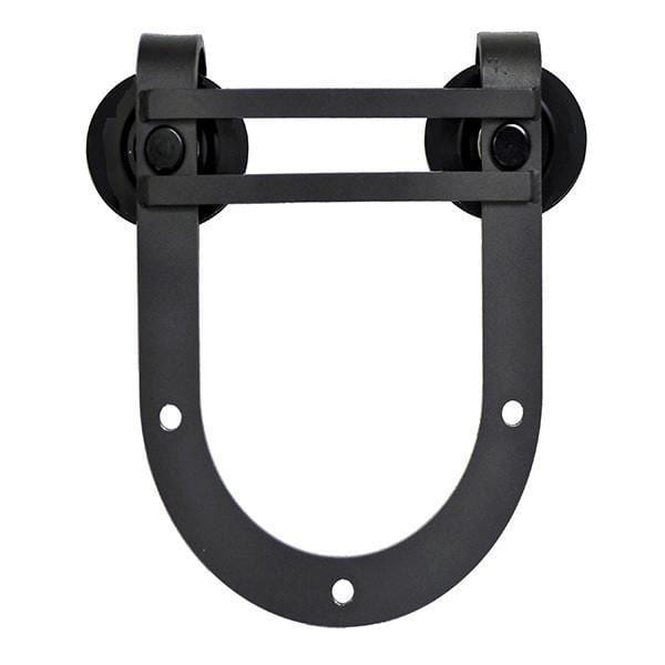 Waggoner style barn door hardware kit in black finish, suitable for doors 30 to 48 inches wide.