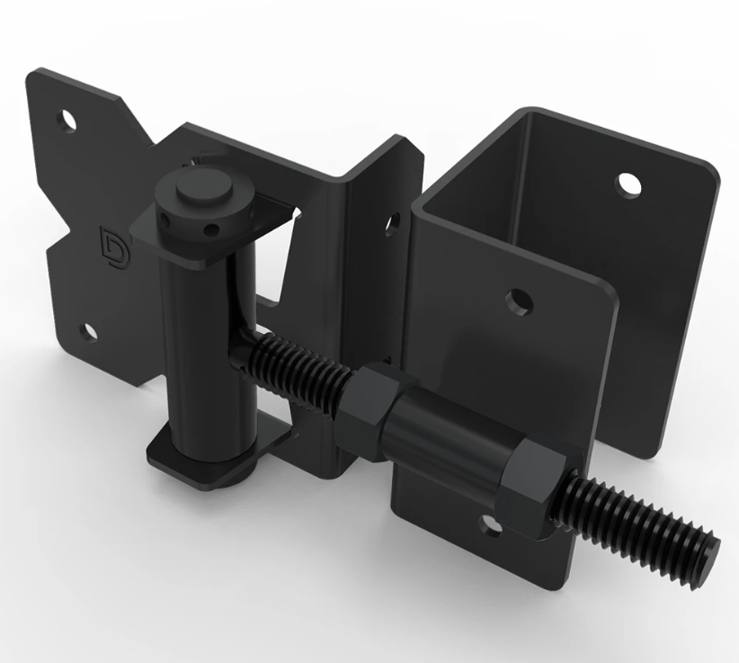 Black Stainless Steel Gate Hinge - 2" Wrap-Around - Self-Closing, Tension Adjustable - For Gate Gap (5/8” – 13/16”) - 2 Pack