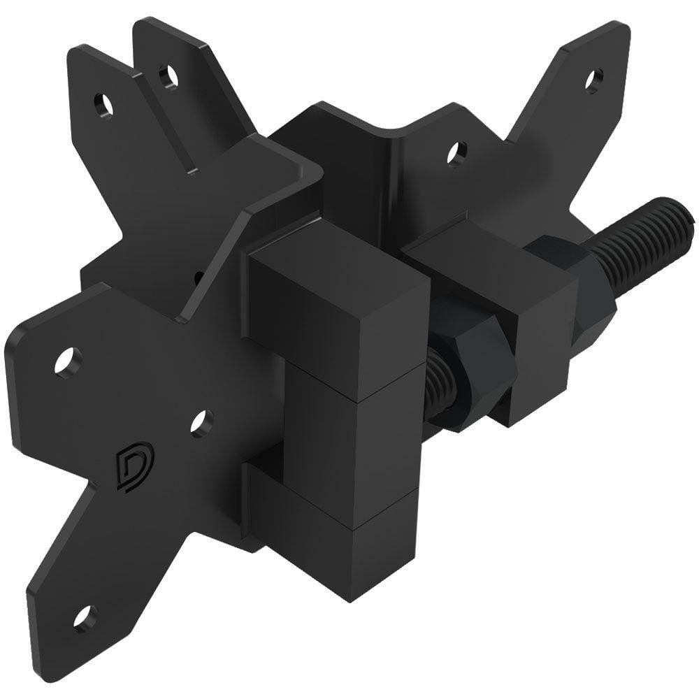 Heavy-duty black stainless steel adjustable gate hinge for gate gaps 5/8" to 2 3/8", sold in a 2-pack.