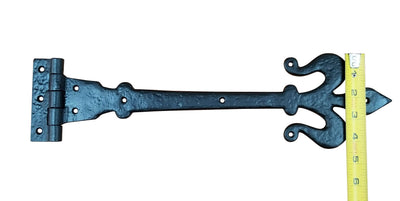 Black Solid Iron Decorative Strap Hinge With European Flair - 15.5" Inches - Sold Individually