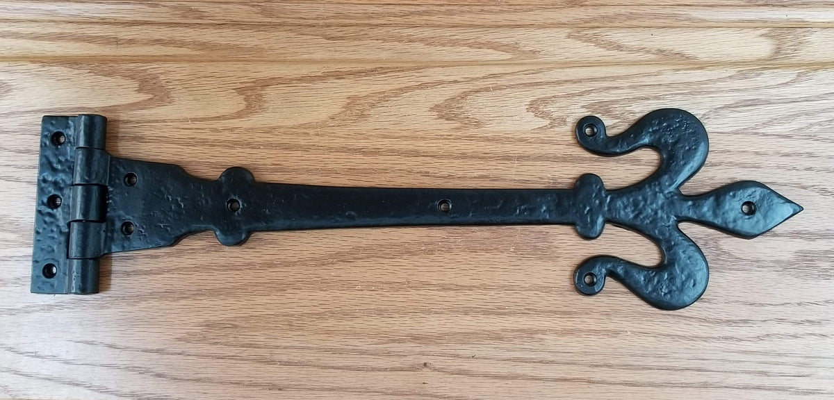 Black Solid Iron Decorative Strap Hinge With European Flair - 15.5" Inches - Sold Individually