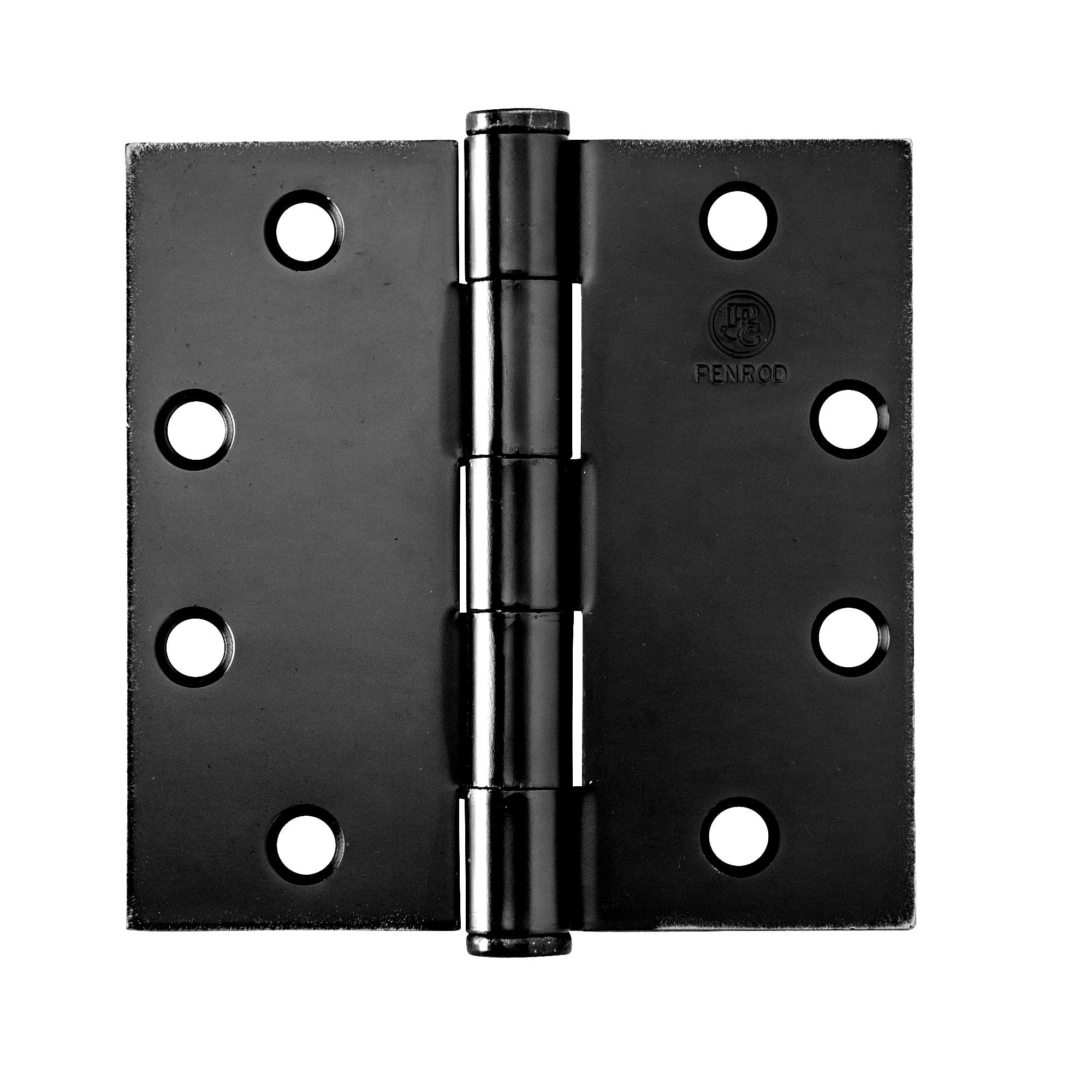 Penrod commercial hinges 4 1/2 inches square in various finishes, sold in a three-pack for durable door installation.