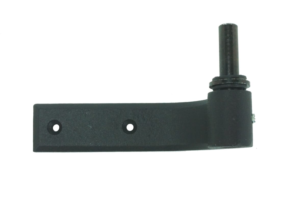 Black powder-coated cast iron pintle for shutter hinges with a 1-1/2 inch offset, sold individually.
