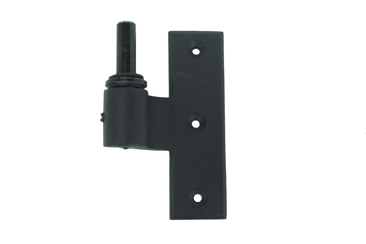 Mid-range black powder-coated cast iron shutter hinge with a 1-inch offset, sold individually for various applications.