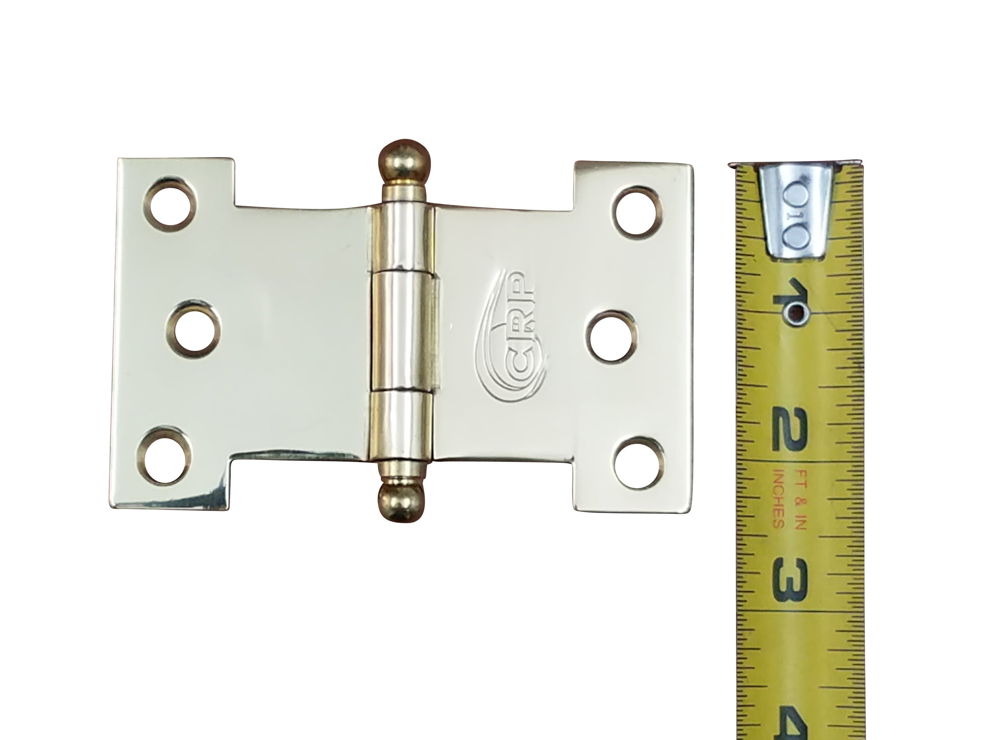 Bright brass wide throw parliament hinges available in multiple sizes, sold in two packs for durable door applications.