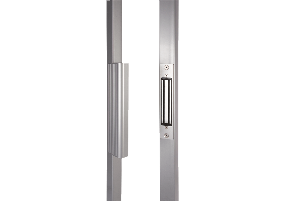 Built-in electromagnetic lock for swing gates, available in multiple finishes, sold individually for secure access.