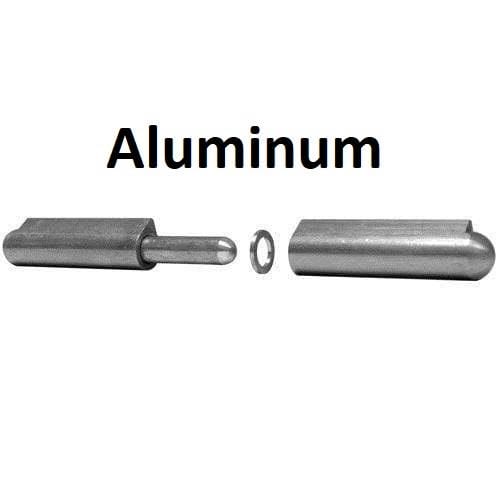 Aluminum weld-on bullet hinges with stainless steel pins, available in lengths from 1-9/16" to 7-3/4", supports 1200 lbs.