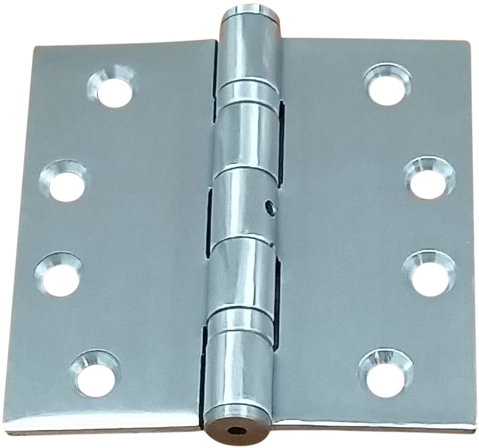 Stainless steel commercial ball bearing door hinges, 4.5 inches square, sold in a 2 pack for durable door support.